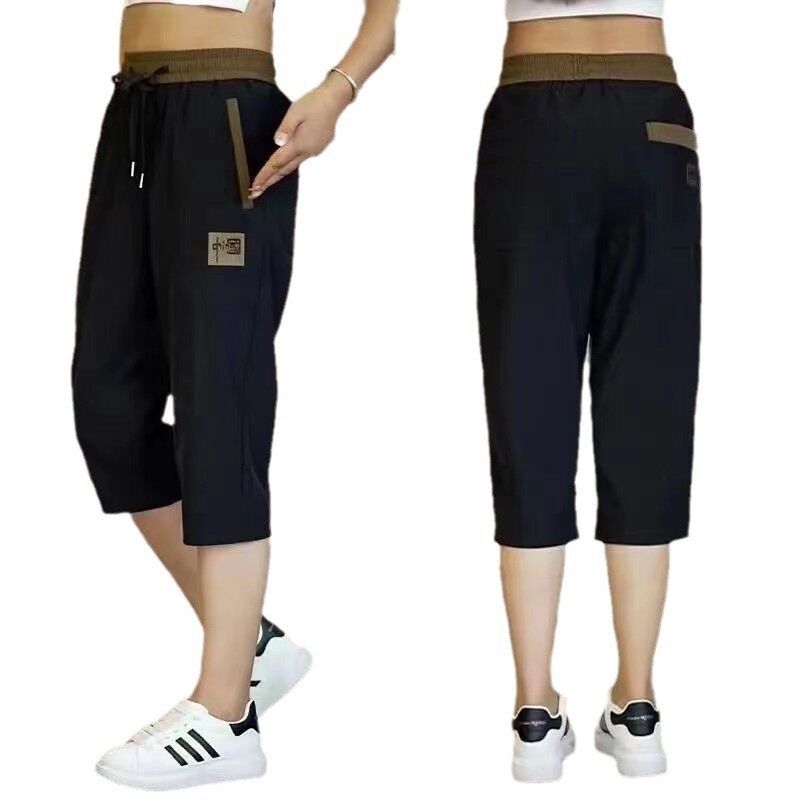 Pantaloni 3/4 casual pentru femei, vară: ușori, uscare rapidă, croi drept, talie elastică, poliester cu spandex