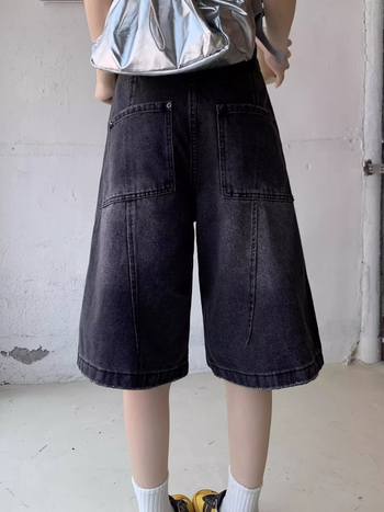 Blugi de damă – talie înaltă, negru-gri, croială largă, cropped, siluetă retro drept, vară 2026