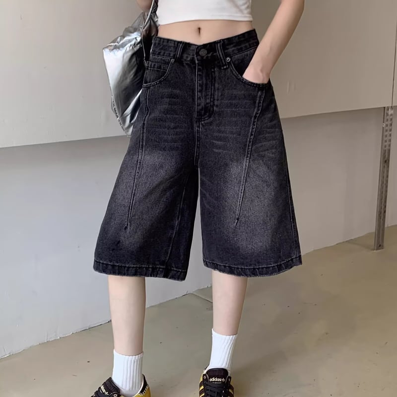 Blugi de damă – talie înaltă, negru-gri, croială largă, cropped, siluetă retro drept, vară 2026