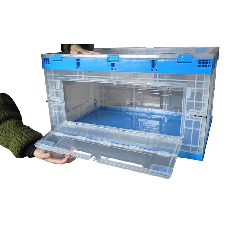 Cutie pliabilă de depozitare din plastic, transparentă, cu ușă ce se poate deschide