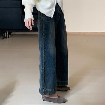 Blugi de damă din denim gri ciment, cropped, talie înaltă, largi, stil coreean, vară 2026