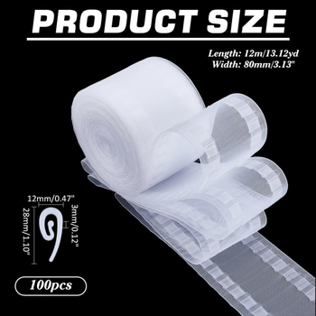 Set de 12 m benzi din pânză și 100 de cârlige; accesorii pentru perdea în formă de șarpe, cârlige din plastic reglabil, glisiere pentru perdea în formă de șarpe