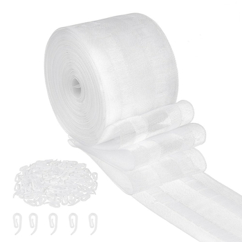Set de 12 m benzi din pânză și 100 de cârlige; accesorii pentru perdea în formă de șarpe, cârlige din plastic reglabil, glisiere pentru perdea în formă de șarpe