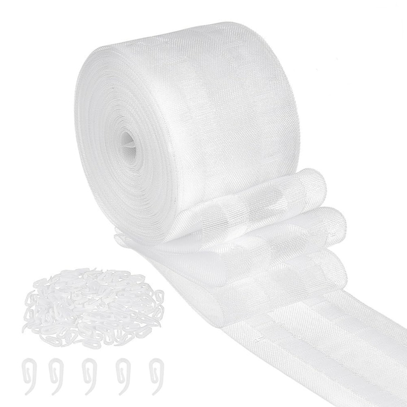 Set de 12 m benzi din pânză și 100 de cârlige; accesorii pentru perdea în formă de șarpe, cârlige din plastic reglabil, glisiere pentru perdea în formă de șarpe