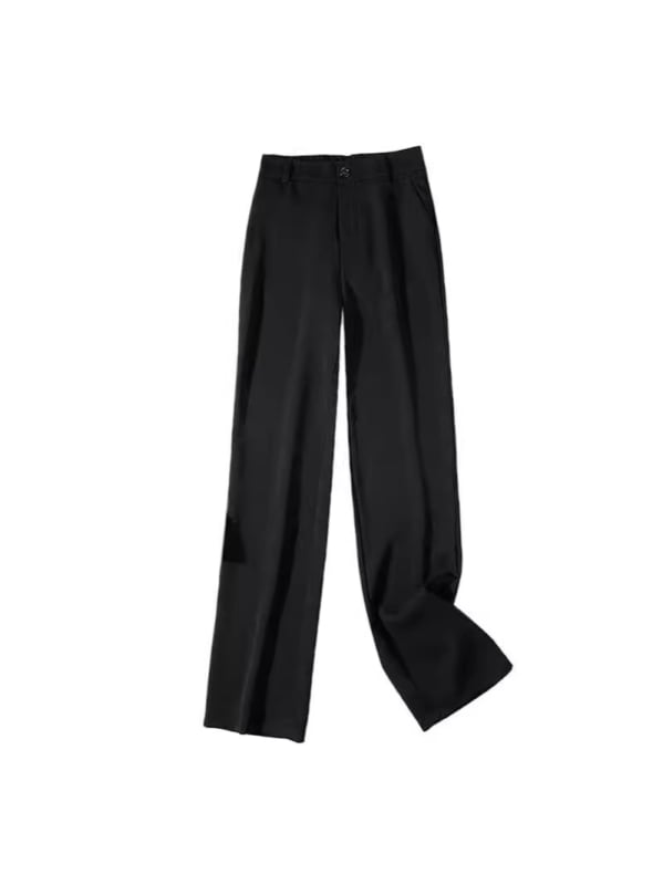 Pantaloni largi pentru femei, talie înaltă, croială drapată, negri, stil casual coreean pentru siluete mici
