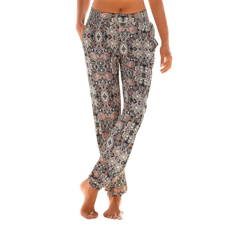 Pantaloni de vară pentru femei, talie înaltă cu imprimeu floral, casual, slim, ușori