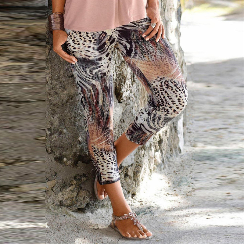 Pantaloni de vară pentru femei, talie înaltă cu imprimeu floral, casual, slim, ușori