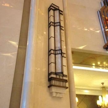 Lampă de perete exterior cu marmură imitativă, LED solar, stil vintage din fier forjat