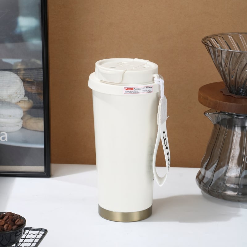 Lily of the Valley 316 din oțel inoxidabil, cană termo cu pai și bretea de purtare, cadou cafea cu logo personalizat