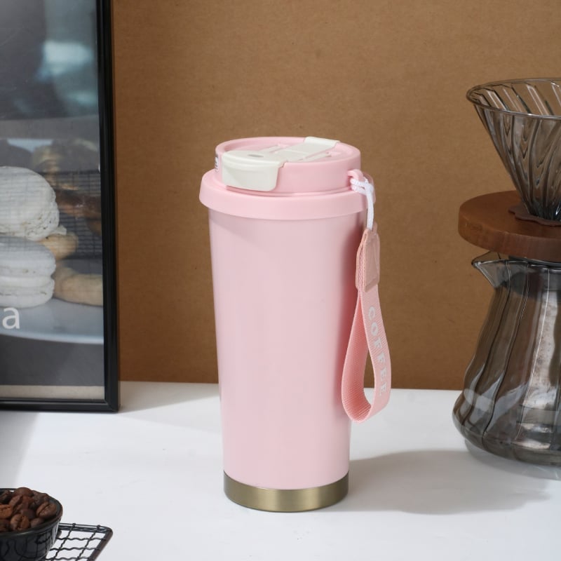 Lily of the Valley 316 din oțel inoxidabil, cană termo cu pai și bretea de purtare, cadou cafea cu logo personalizat
