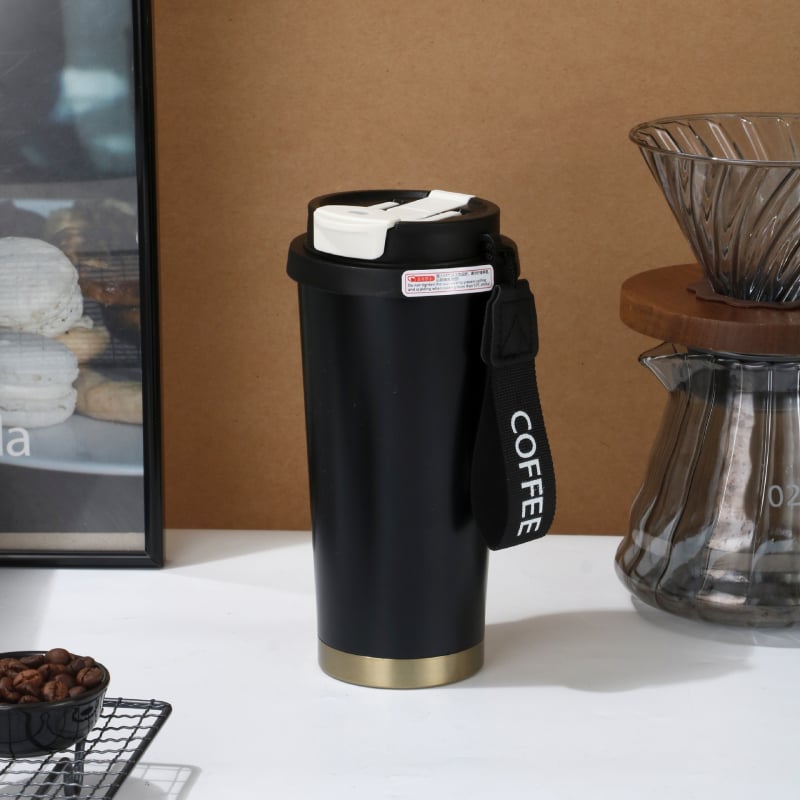 Lily of the Valley 316 din oțel inoxidabil, cană termo cu pai și bretea de purtare, cadou cafea cu logo personalizat