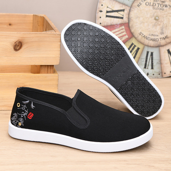 Pantofi de pânză negri pentru bărbați, cu broderie – slip-on, casual pentru plimbări