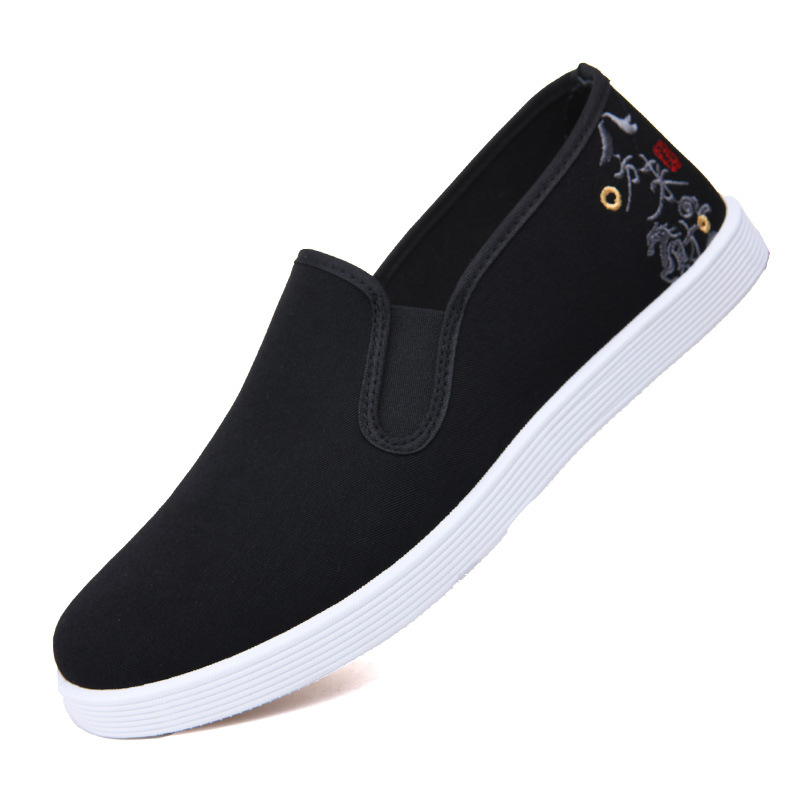 Pantofi de pânză negri pentru bărbați, cu broderie – slip-on, casual pentru plimbări
