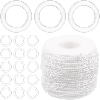 Accesorii pentru perdele, șnur alb 1,8 mm, 50 m, inele romane transparente, 100 buc