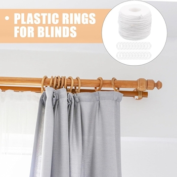 Accesorii pentru perdele, șnur alb 1,8 mm, 50 m, inele romane transparente, 100 buc