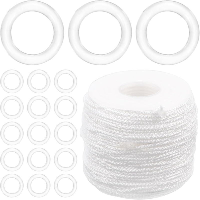 Accesorii pentru perdele, șnur alb 1,8 mm, 50 m, inele romane transparente, 100 buc