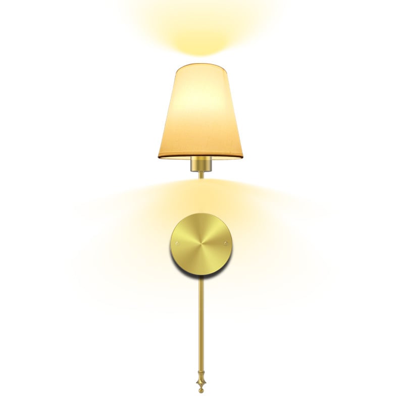 Abajur din stofă auriu LED, lampă de perete, fără cablare, reglabilă, pentru hoteluri și holuri