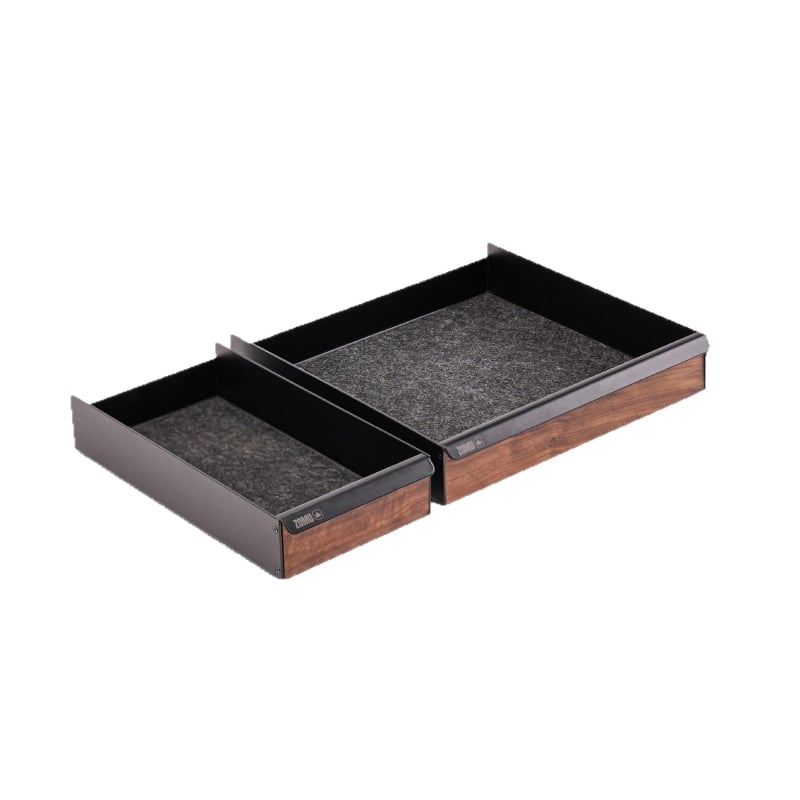 Woodcraft Cutie depozitare cu tavă metalică și suport pentru pixuri, din lemn masiv – nuc negru nord-american și stejar