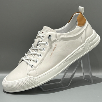 Adidași albi din piele naturală pentru bărbați, sneakers casual slip-on, talpă moale