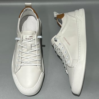 Adidași albi din piele naturală pentru bărbați, sneakers casual slip-on, talpă moale