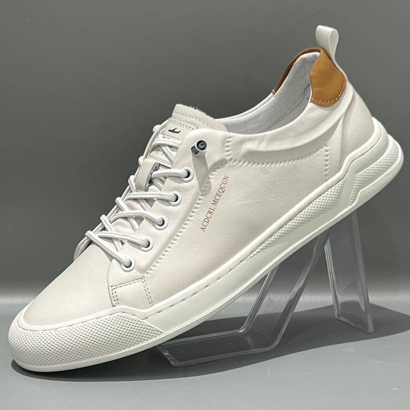 Adidași albi din piele naturală pentru bărbați, sneakers casual slip-on, talpă moale