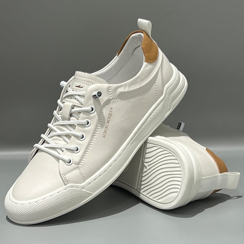 Adidași albi din piele naturală pentru bărbați, sneakers casual slip-on, talpă moale