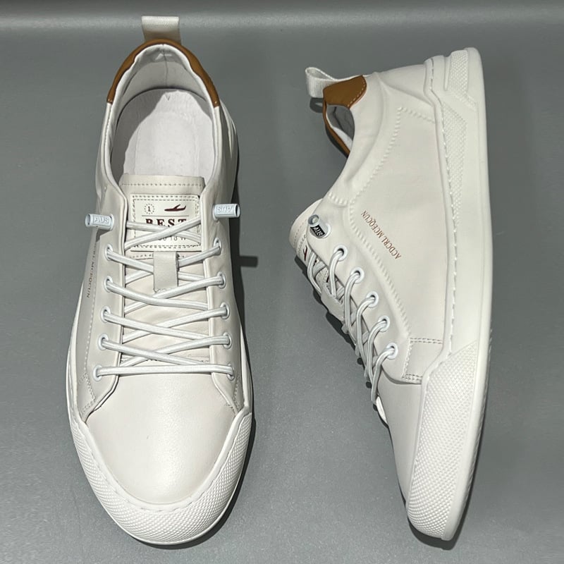 Adidași albi din piele naturală pentru bărbați, sneakers casual slip-on, talpă moale