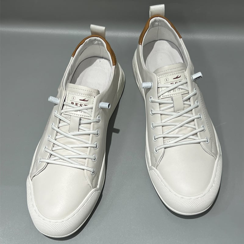 Adidași albi din piele naturală pentru bărbați, sneakers casual slip-on, talpă moale