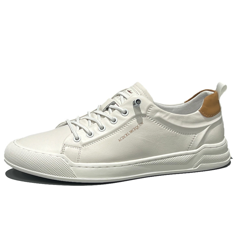 Adidași albi din piele naturală pentru bărbați, sneakers casual slip-on, talpă moale