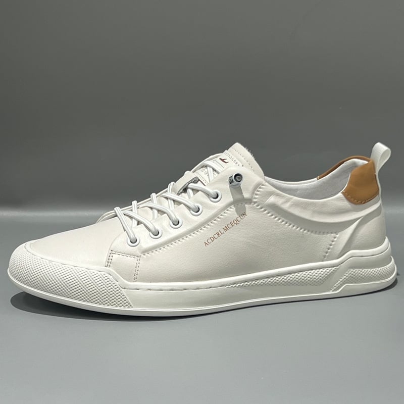 Adidași albi din piele naturală pentru bărbați, sneakers casual slip-on, talpă moale
