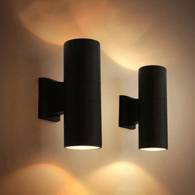 Lampă de perete LED pentru exterior, IP65, două capete, iluminare sus-jos, neagră