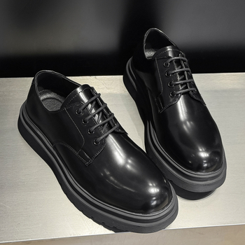 Pantofi eleganți din piele pentru bărbați, șiret, talpă groasă pentru creșterea înălțimii, detalii gravate, model 7798-K