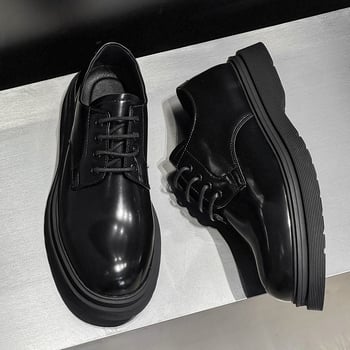 Pantofi eleganți din piele pentru bărbați, șiret, talpă groasă pentru creșterea înălțimii, detalii gravate, model 7798-K