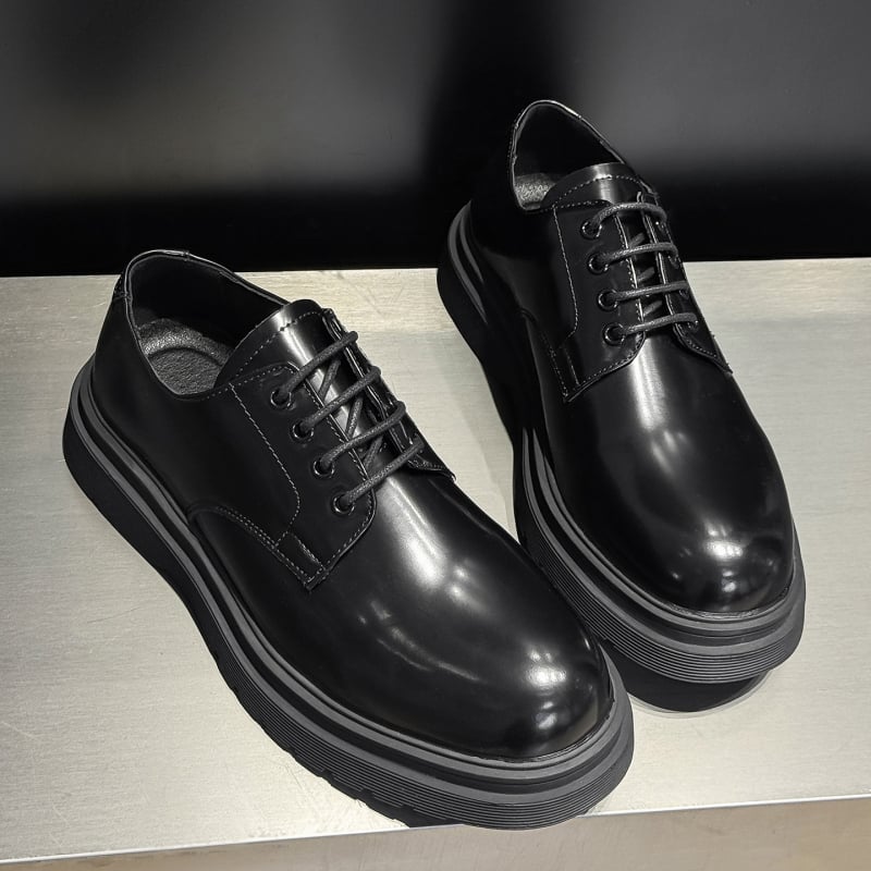Pantofi eleganți din piele pentru bărbați, șiret, talpă groasă pentru creșterea înălțimii, detalii gravate, model 7798-K
