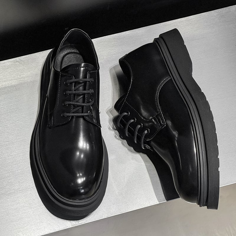 Pantofi eleganți din piele pentru bărbați, șiret, talpă groasă pentru creșterea înălțimii, detalii gravate, model 7798-K