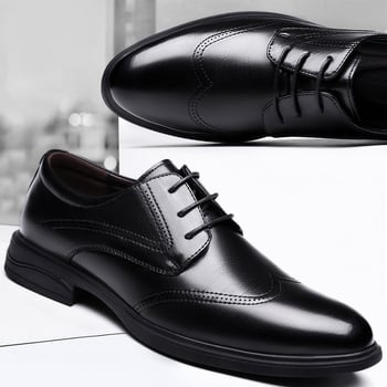 Pantofi brogue pentru bărbați, negri, vârf ascuțit, sneakers din piele pentru afaceri și casual