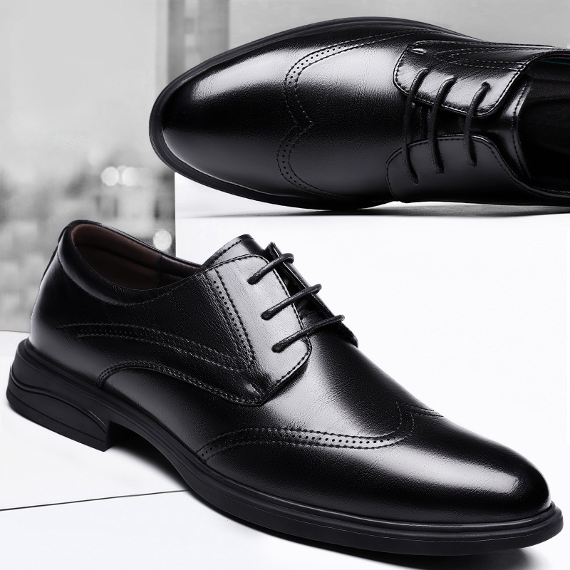 Pantofi brogue pentru bărbați, negri, vârf ascuțit, sneakers din piele pentru afaceri și casual