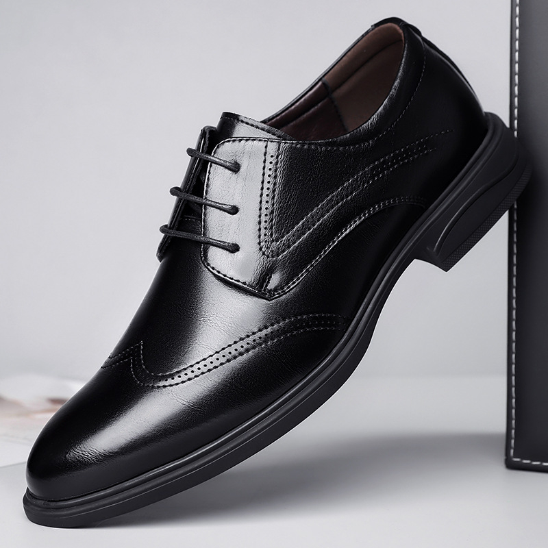 Pantofi brogue pentru bărbați, negri, vârf ascuțit, sneakers din piele pentru afaceri și casual