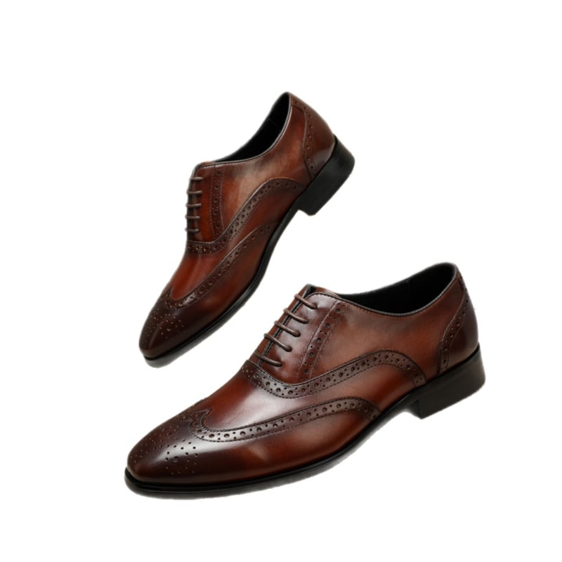 Pantofi pentru bărbați din piele, brogue, cu decor gravat manual, șireturi, vârf rotund, stil formal european