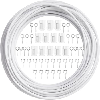 Hai yiming Set accesorii pentru perdea — Negru, șnur elastic de 12 m, 16 inele cu ochi de oaie, 16 cârlige cu formă de semn de întrebare, 12 cârlige albe mici