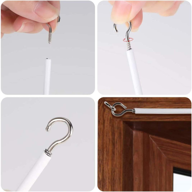 Hai yiming Set accesorii pentru perdea — Negru, șnur elastic de 12 m, 16 inele cu ochi de oaie, 16 cârlige cu formă de semn de întrebare, 12 cârlige albe mici