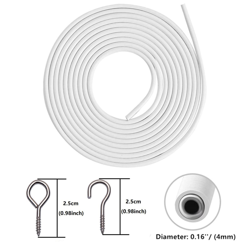 Hai yiming Set accesorii pentru perdea — Negru, șnur elastic de 12 m, 16 inele cu ochi de oaie, 16 cârlige cu formă de semn de întrebare, 12 cârlige albe mici
