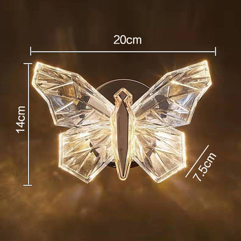 Lampă de perete din cristal în formă de fluture, senzor de mișcare, reîncărcabilă, telecomandă, fixare magnetică, fără găuri, reglaj continuu al intensității, lampă decorativă ambientală