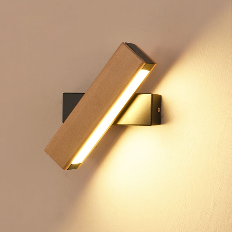 Corp de perete Nordic modern pentru dormitor și sufragerie, LED rotativ, lemn solid, stil japonez, personalizabil