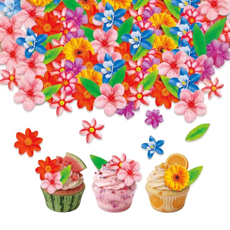 Hârtie comestibilă wafer pentru decoruri de torturi de ziua de naștere, imprimată cu flori mici și frunze verzi, en-gros