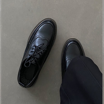 Pantofi Oxford negri pentru bărbați cu creștere înălțime, pantofi casual din piele cu brogue, Derby de afaceri vară 2025