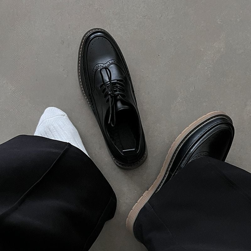 Pantofi Oxford negri pentru bărbați cu creștere înălțime, pantofi casual din piele cu brogue, Derby de afaceri vară 2025