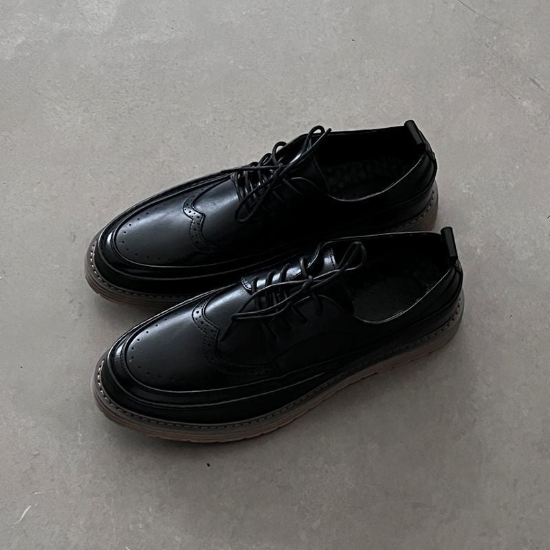 Pantofi Oxford negri pentru bărbați cu creștere înălțime, pantofi casual din piele cu brogue, Derby de afaceri vară 2025