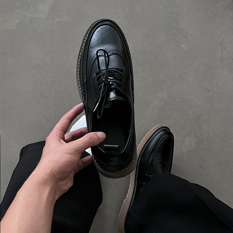 Pantofi Oxford negri pentru bărbați cu creștere înălțime, pantofi casual din piele cu brogue, Derby de afaceri vară 2025
