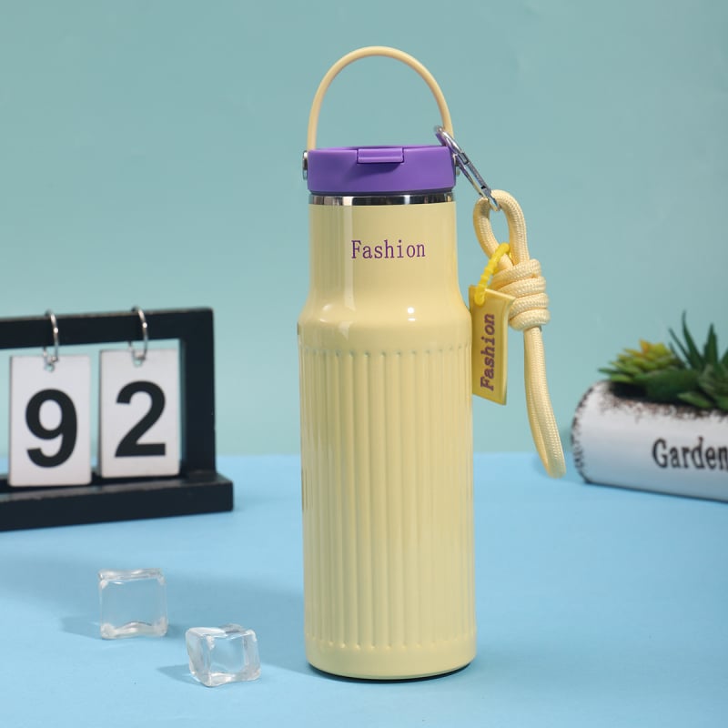 Ceașă izolată din oțel inoxidabil 316, capacitate mare, portabilă, cu pai, pentru birou, cafea cu finisaj în vene verticale.